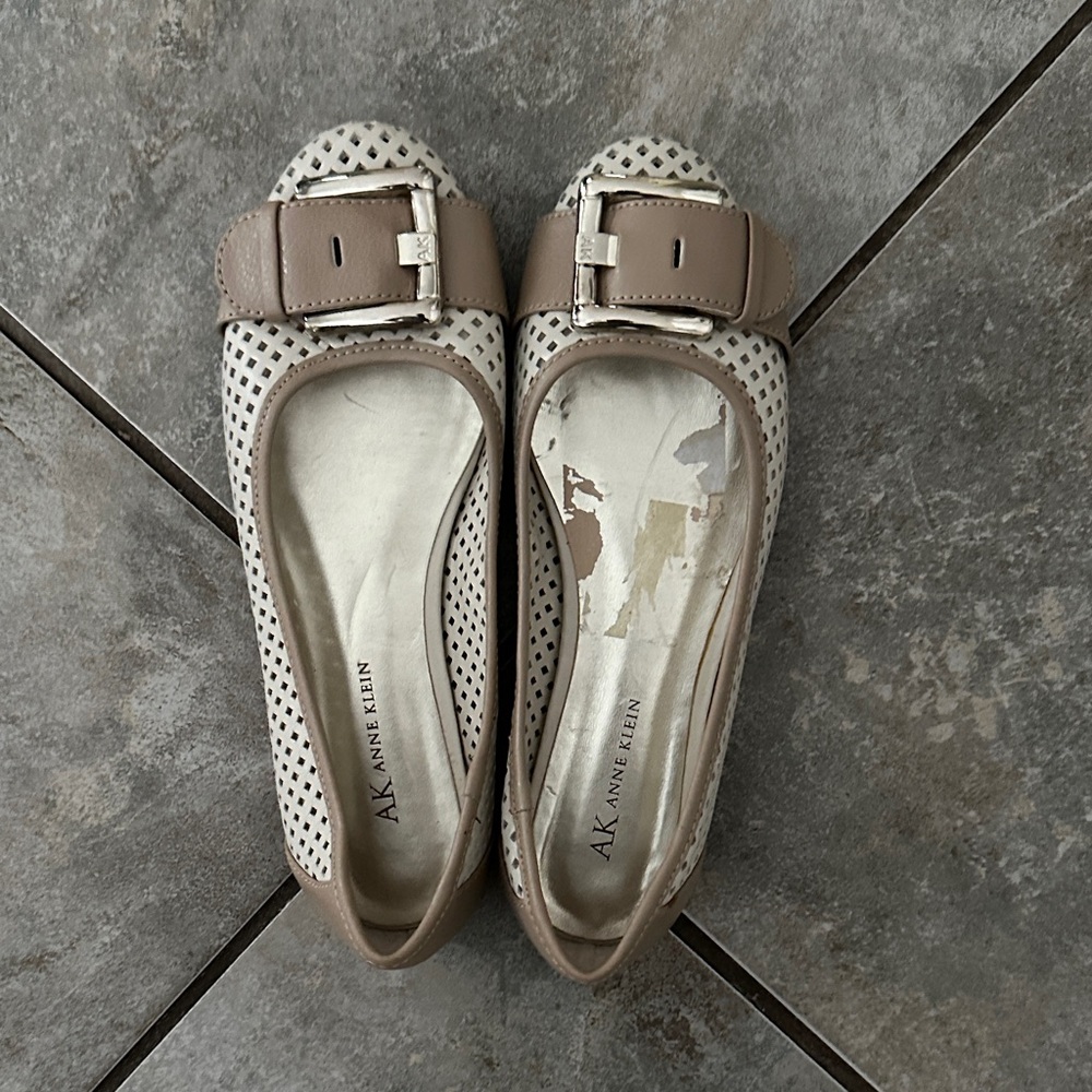 Anne Klein Polka Dot Cream and Brown Loafers